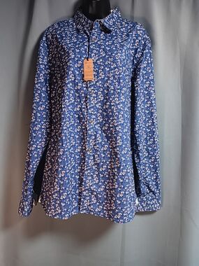 Across The Pond Mens Blue Floral Button-Up Shirt